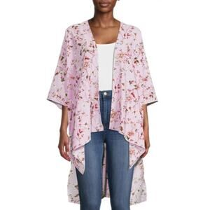 Time and Tru Women's Light Purple Floral Print Cardigan Kimono OSFA